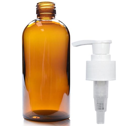 300ml Amber Glass Boston Bottle w white GCAP Pump