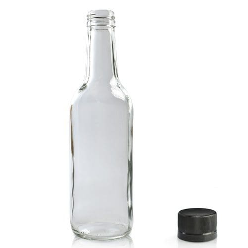 330ml Glass water bottle w black cap