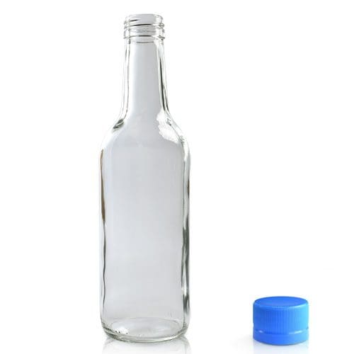 330ml Glass water bottle w blue cap
