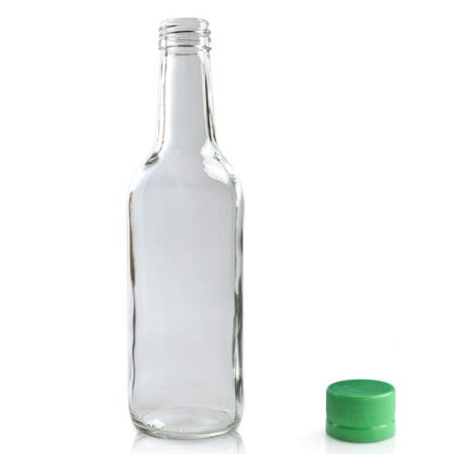 330ml Glass water bottle w green cap