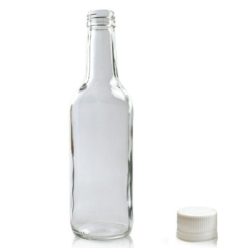 330ml Glass water bottle w white cap