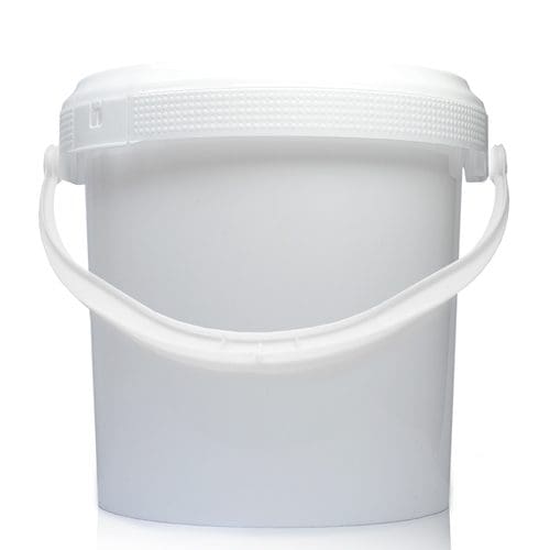 1 Litre White Bucket With Lid & Handle | Ampulla.co.uk | 0161 367 1414