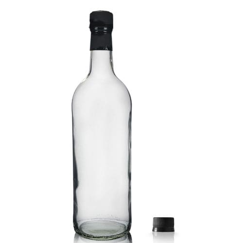 1000ml Clear Mountain Bottle w Black Capsule