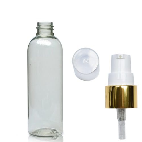100ml Boston Bottle With Gold Lotion Pump