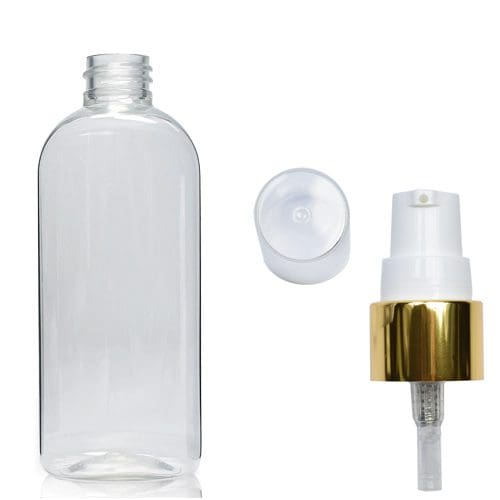 100ml Clear Oval Bottle With Gold Lotion Pump