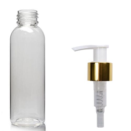 100ml Tall Clear Boston Bottle With Gold Pump
