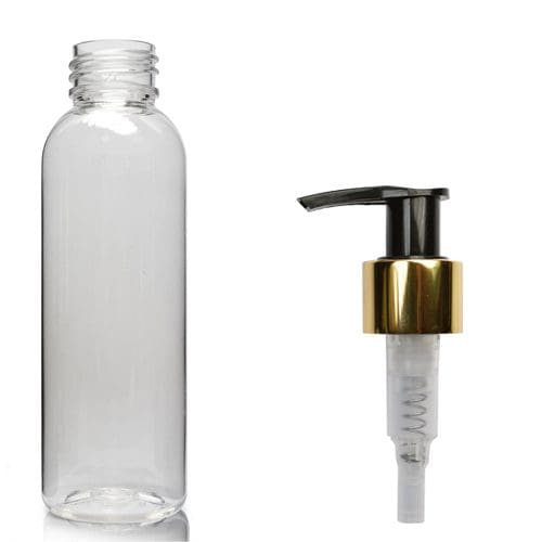 100ml Tall Clear Boston Bottle With Gold Pump