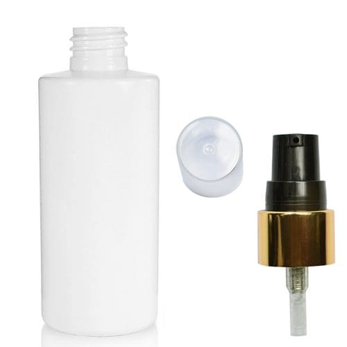 100ml White Plastic Bottle With Gold Lotion Pump