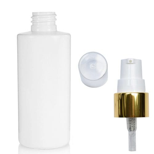 100ml White Plastic Bottle With Gold Lotion Pump