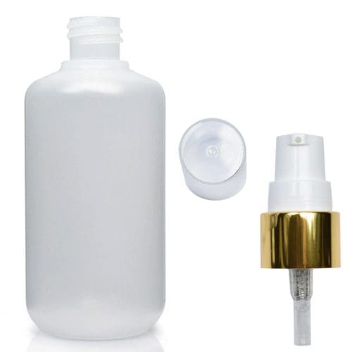 125ml Natural LDPE Bottle With Gold Lotion Pump