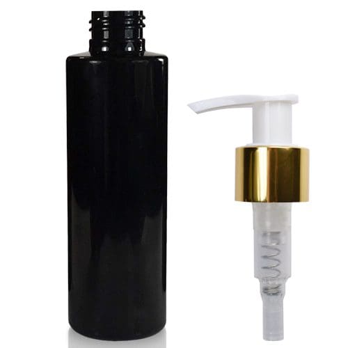 150ml Black Plastic Lotion Bottle with white gold pump