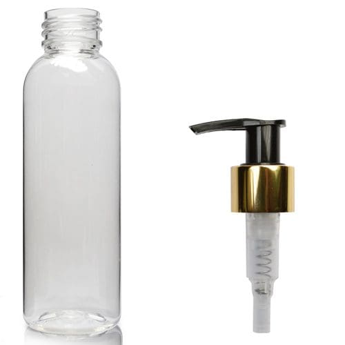 150ml Clear Boston Bottle With Gold Lotion Pump