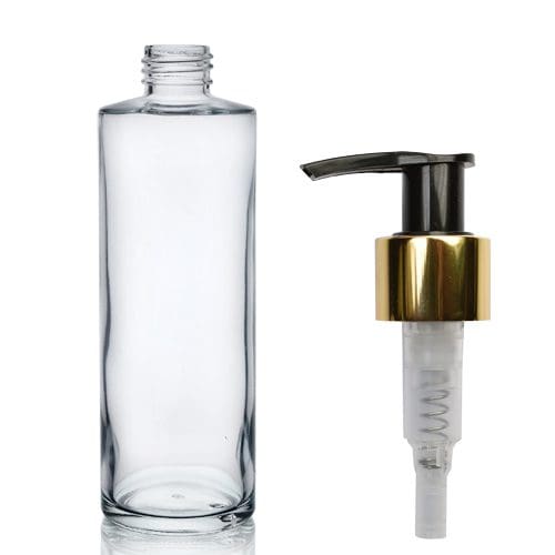 200ml Clear Glass Simplicity Bottle with w blk gold pump