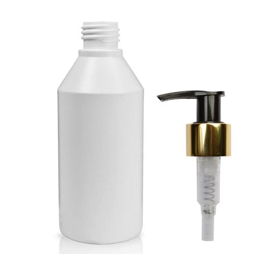 200ml White Plastic Bottle With Gold Pump