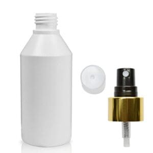 200ml White HDPE Bottle & Gold Spray