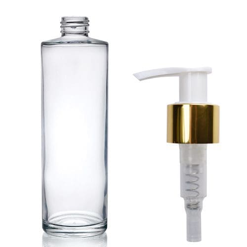 250ml Clear Glass Simplicity Bottle with w gold pump