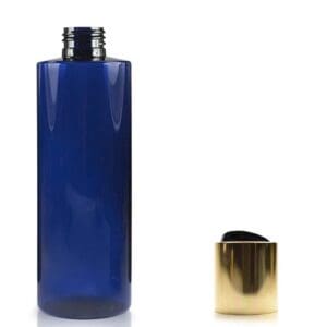 250ml Cobalt Blue Plastic Bottle With Gold Disc Top Cap