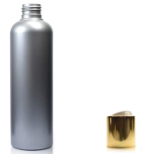 250ml Silver Plastic Bottle With Gold Disc Top Cap