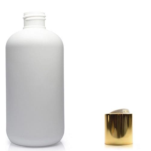 250ml White Plastic Bottle With Gold Disc Top Cap