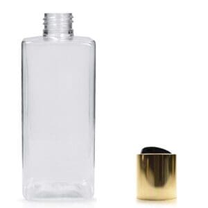 300ml Square Plastic Bottle With Gold Disc-Top Cap
