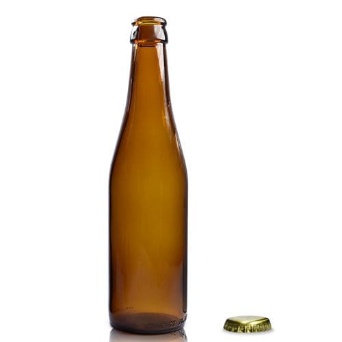 330ml Amber Glass Beer Bottle & Crown Cap