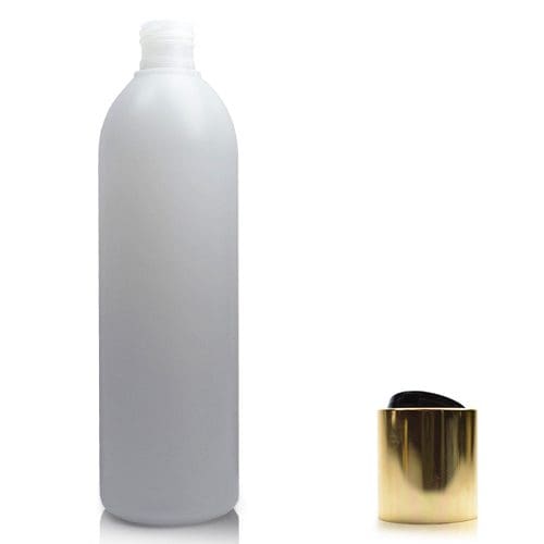 400ml Natural Boston Bottle With Gold Disc Top Cap