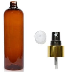 500ml Amber Plastic Bottle With Gold Spray