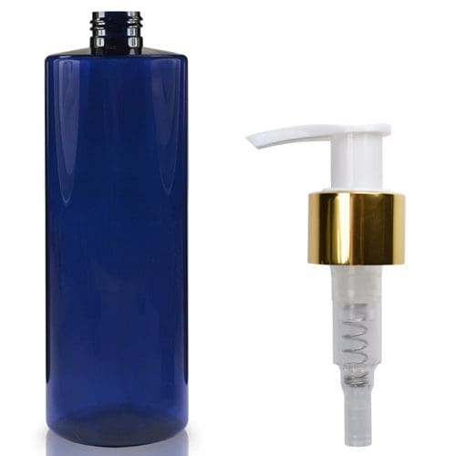 500ml Cobalt Blue Plastic Bottle With Gold Pump