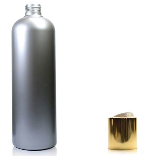 500ml Silver Plastic Bottle With white Gold Disc Top Cap
