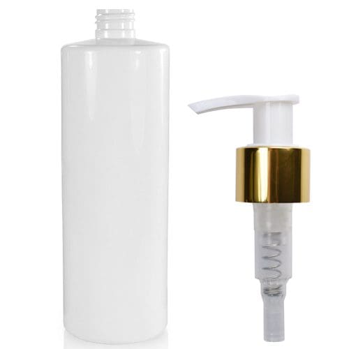 500ml White Glossy bottle with white gold pump