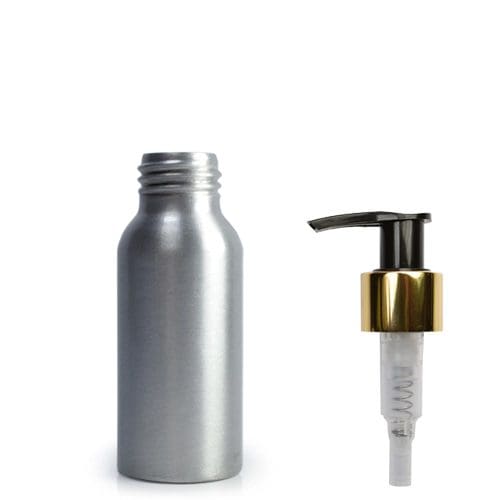 50ml Aluminium Lotion Bottle with blk white gold pump