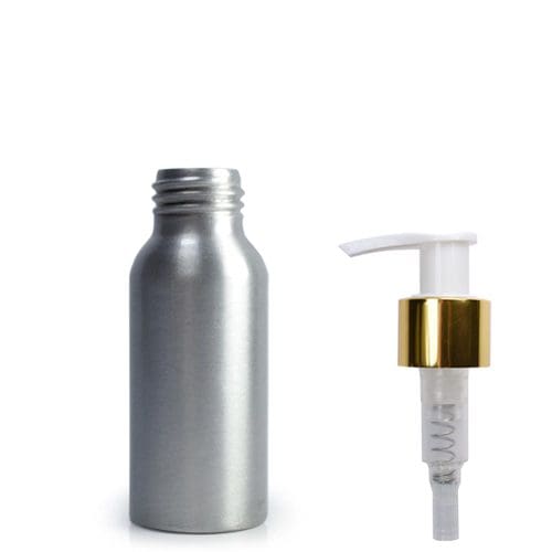 50ml Aluminium Lotion Bottle with white gold pump