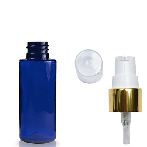 50ml Cobalt Blue Plastic Bottle With Gold Lotion Pump