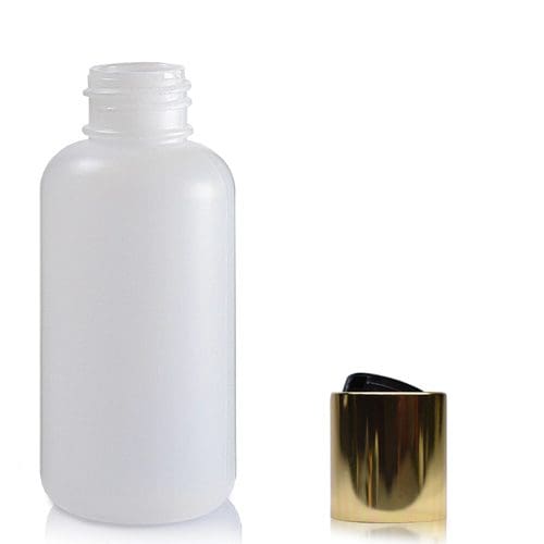50ml HDPE Boston Plastic Bottle With Gold Disc-Top Cap