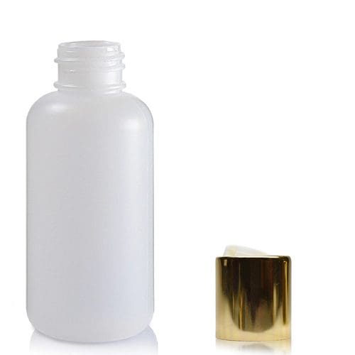 50ml HDPE Boston Plastic Bottle With Gold Disc-Top Cap