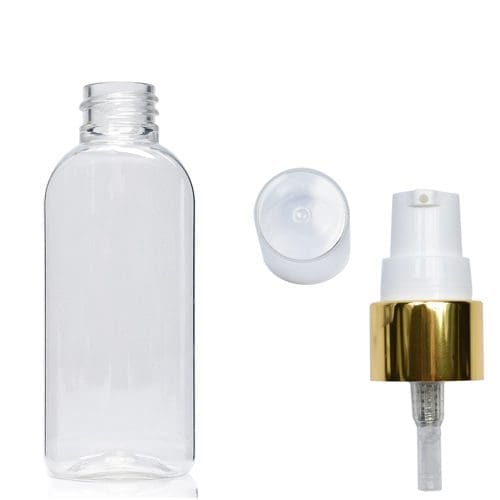 50ml Clear Oval Bottle With Gold Lotion Pump