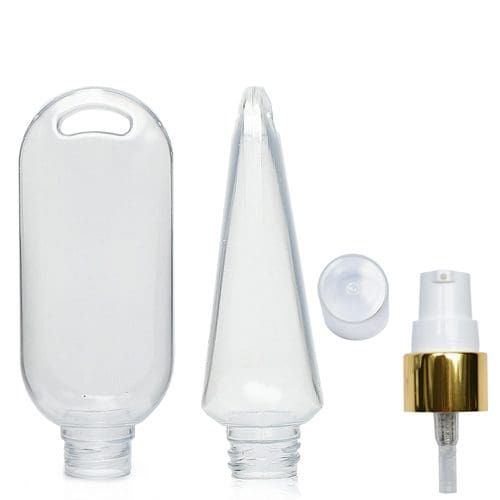 50ml Clear Tottle Bottle, Clip & Lotion Pump Ampulla Ltd