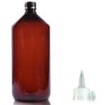 1000ml Amber Plastic Round Bottle With 28mm Spout Cap