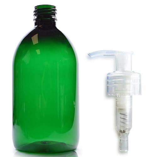 500ml Green PET Sirop Bottle With Lotion Pump