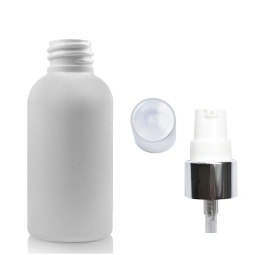 50ml white PET plastic bottle with white silver pump
