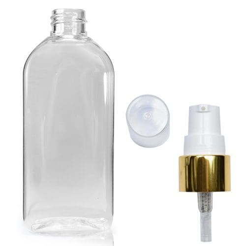 100ml Oval plastic bottle with gold white pump