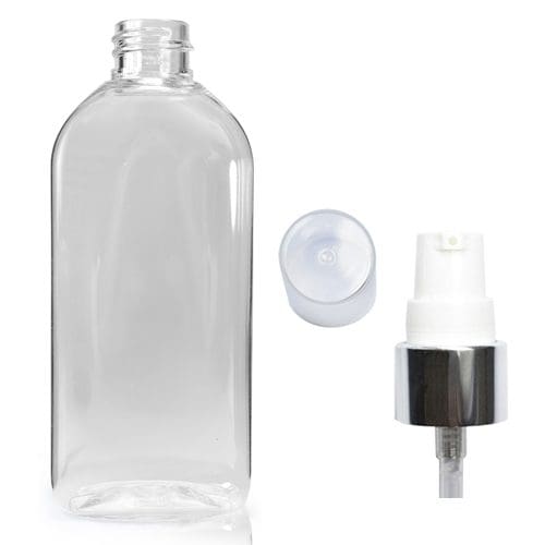 100ml Oval plastic bottle with white silver pump