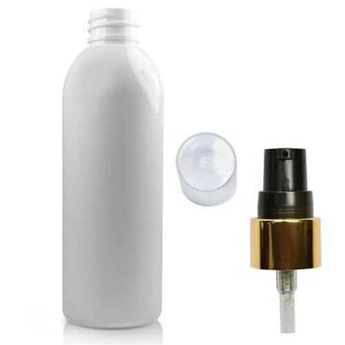100ml white PET plastic bottle with gold black pump
