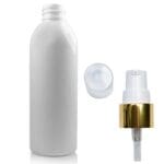 100ml white PET plastic bottle with gold white pump