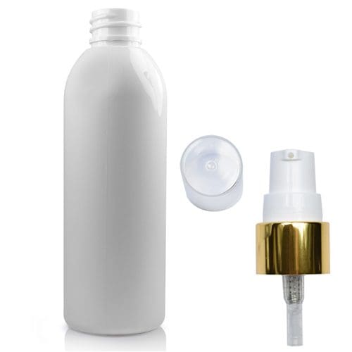 100ml white PET plastic bottle with gold white pump