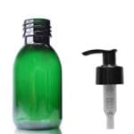 100ml green PET Sirop bottle W black pump cap23pb