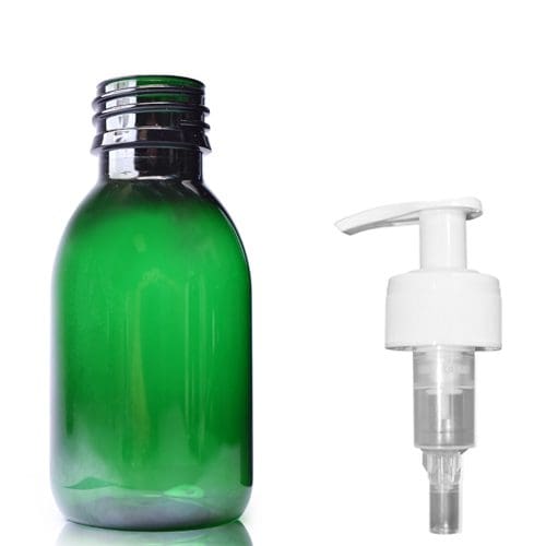 100ml green PET Sirop bottle W white pump cap28pw