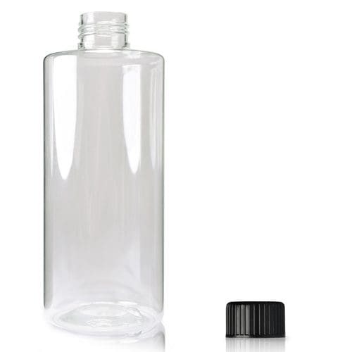 250ml Clear Round Bottle with black screw cap