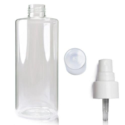 250ml Clear Round Bottle with white smooth spray