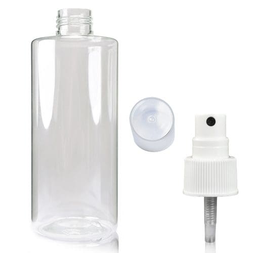 250ml Clear Round Bottle with white spray